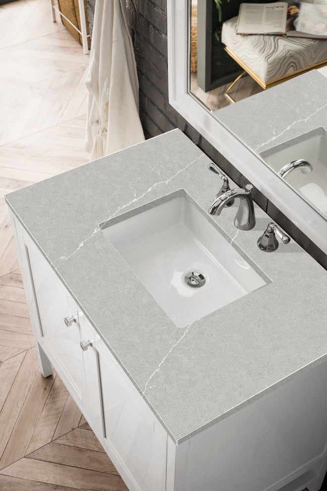 Addison 36" Vanity, With Doors, Glossy White, Eternal Serena Top