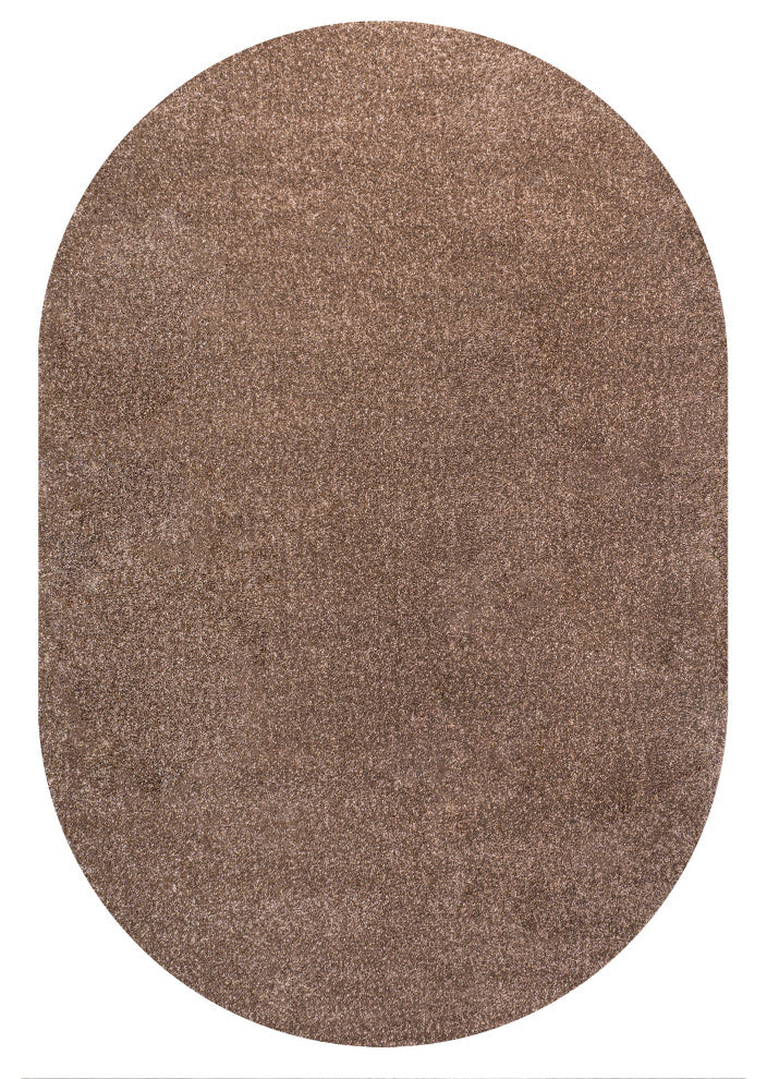 Haze Solid Low-Pile Runner Rug, Brown, 3 X 5 Oval
