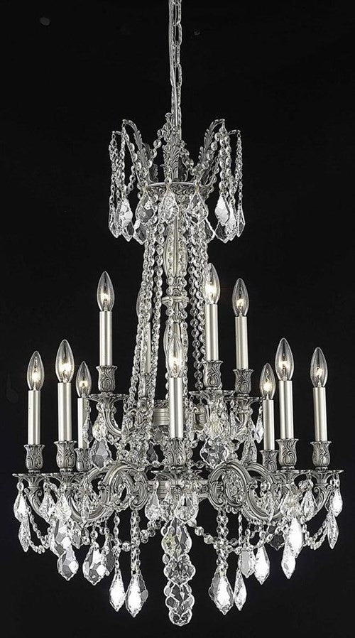 Elegant Rosalia Dining Room Light, Pewter Finish With Royal Cut Crystal