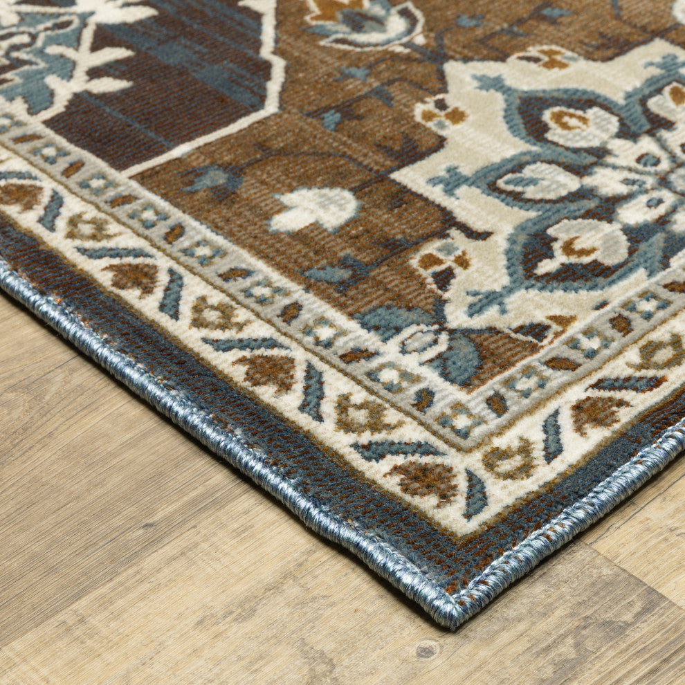 Emilia Panel Medallions Blue/ Rust Area Rug 9'10" x 12'10"