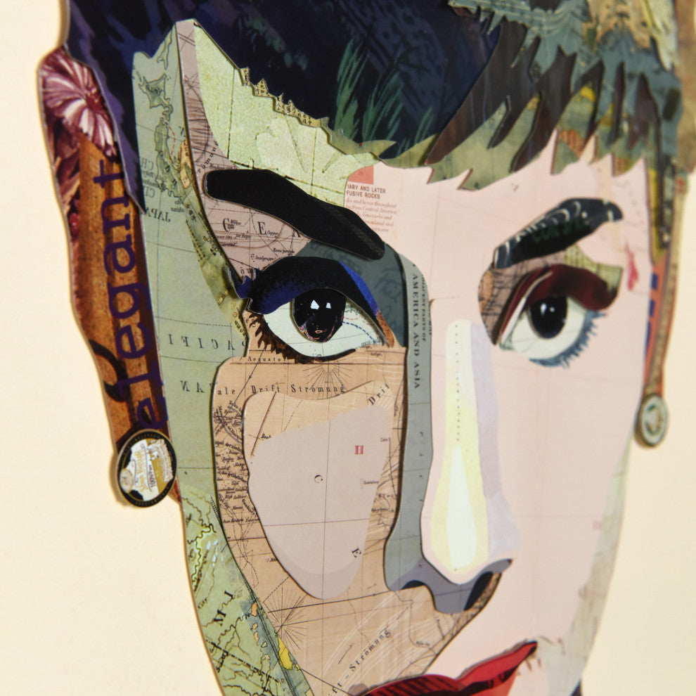 Audrey Handmade Collage Framed Graphic Wall Art Under Glass Signed by Alex Zeng