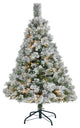 Nearly Natural 4ï¿½Flocked Oregon Pine Artificial Christmas Tree /100 Clear Lights