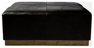 Minara II Black Leather Wrapped Withwood base ottoman