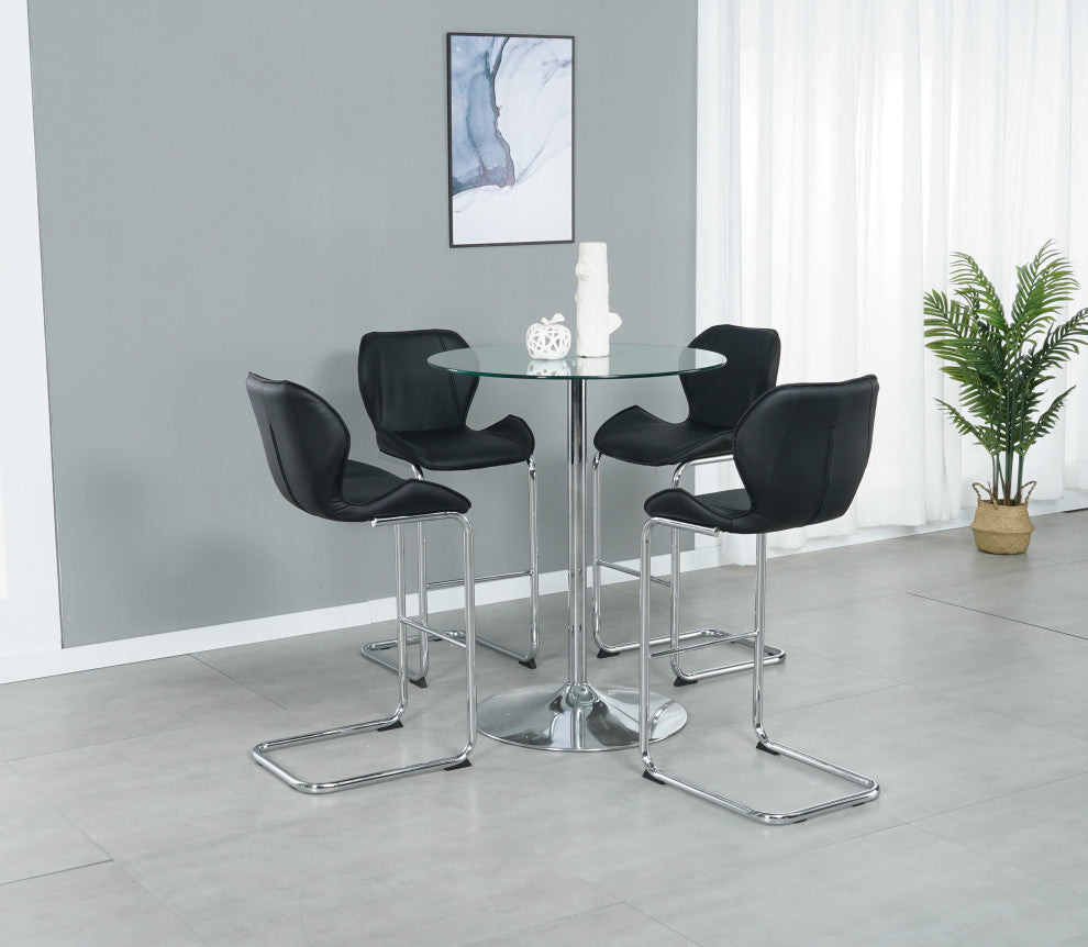 Modern PU 4 Bar chairs with Metal Legs for Dining,kitchen and Bar, Black