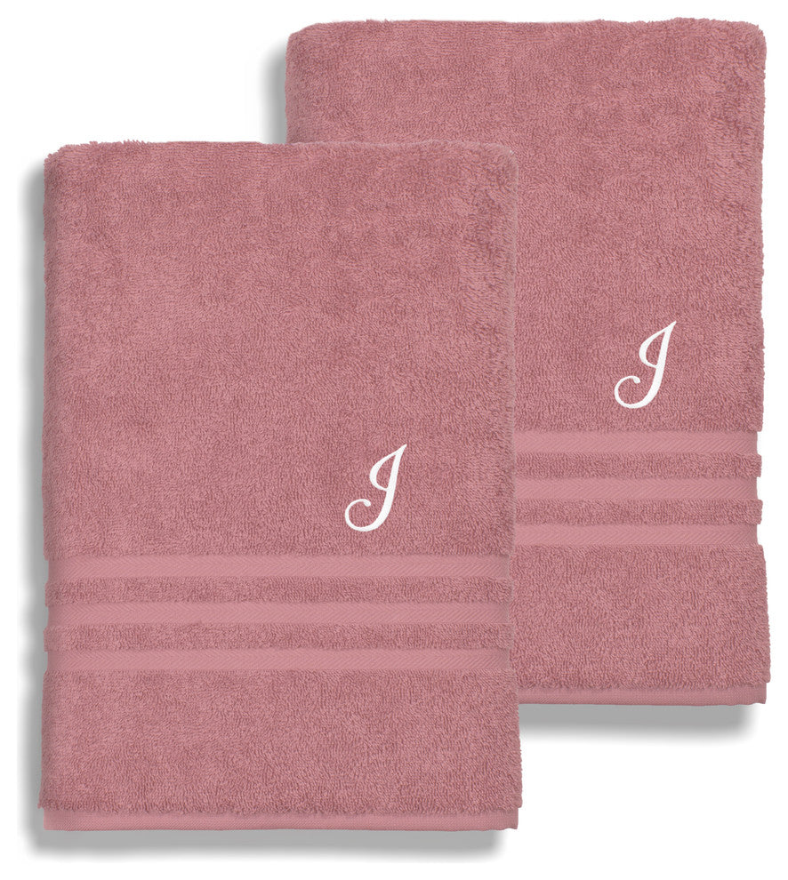 Denzi Bath Sheets With Monogrammed Letter, Set of 2, J
