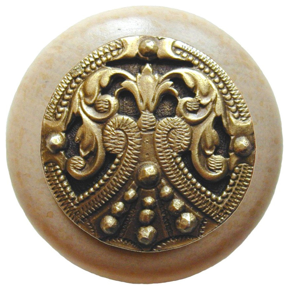 Regal Crest Wood Knob, Antique Brass, Natural Wood Finish, Antique Brass