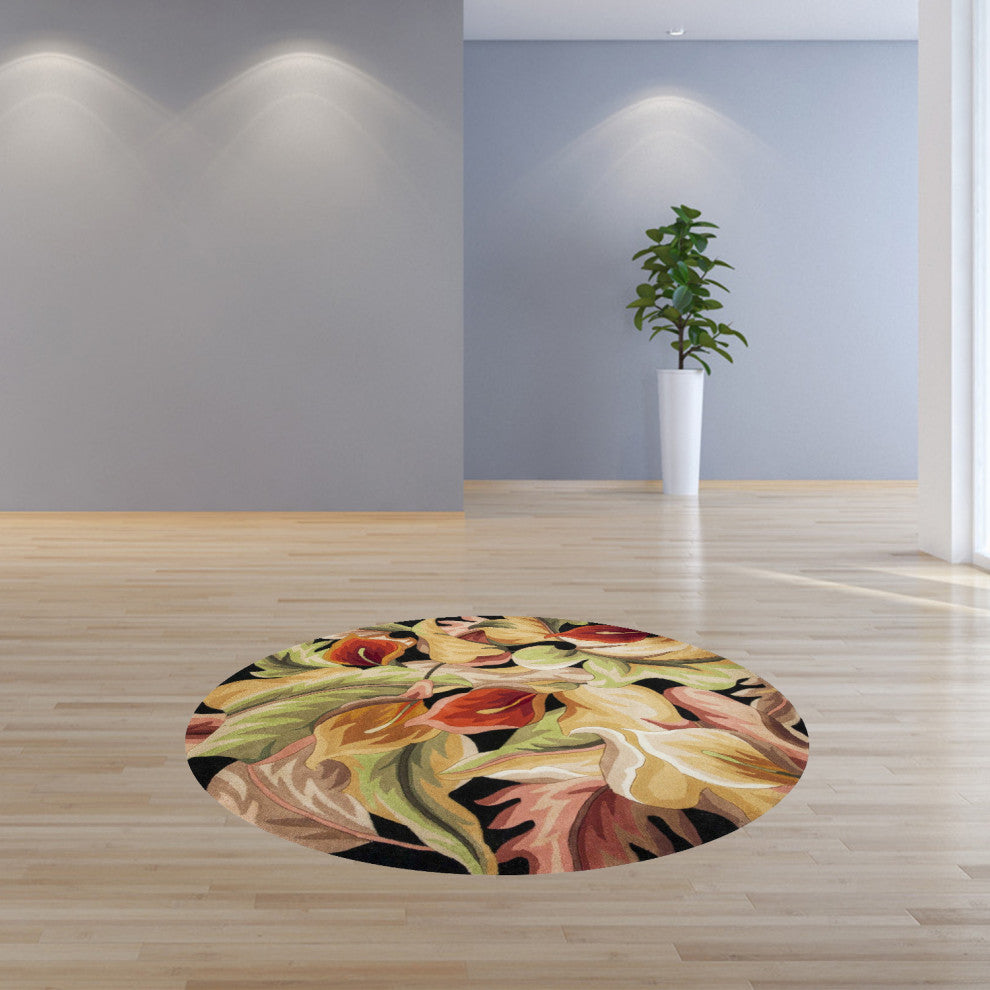 HomeRoots 5' Round Wool Black Area Rug