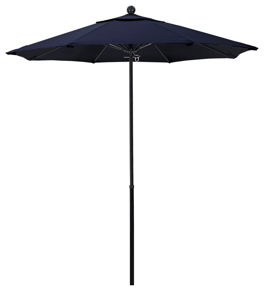 7.5'  Black Push Lift Fiberglass Umbrella, Navy Blue Olefin