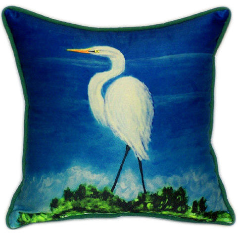 Pair of Betsy Drake Great Egret Large Pillows 18 Inch x 18 Inch