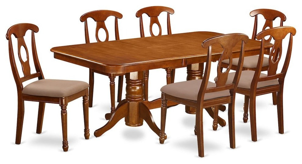 Nana7-Sbr-C, 7-Piece Dining Set, Table With Leaf and 6 Chairs