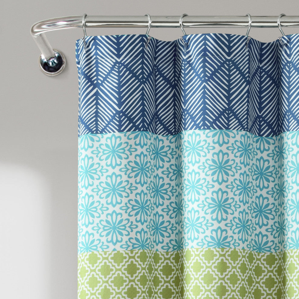 Bohemian Stripe 72x72 Shower Curtain, Blue/Green