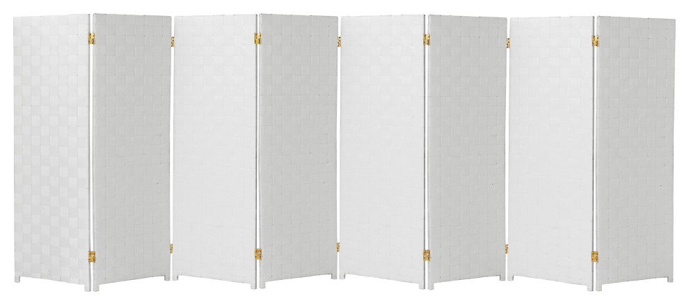 4 ft. Short Woven Fiber Outdoor All Weather Room Divider 8 Panel White