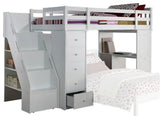 ACME Freya Solid Wood Storage Loft Bed with Bookshelf Ladder in White