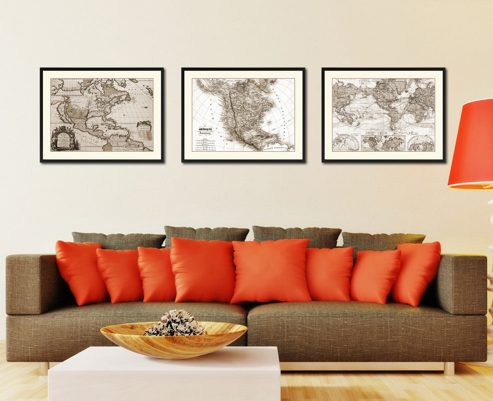North America Canada Mexico Vintage Sepia Map Canvas Print, 16"x21"