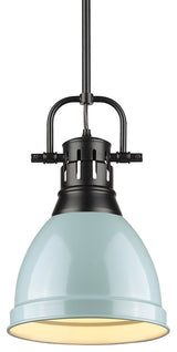 Duncan Small Pendant, Rod in Aged Brass, Matte Black With Seafoam Shade
