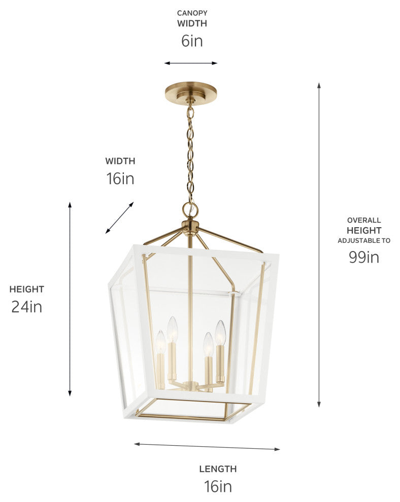 Delvin 24" 4 Light Pendant With Clear Glass, Champagne Bronze and White
