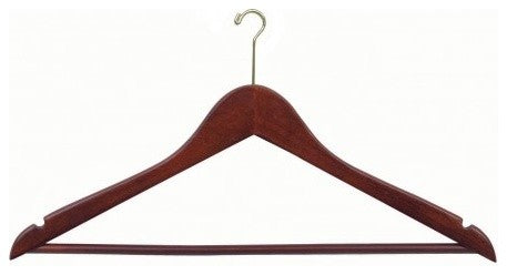 Wooden Anti-Theft Security Suit Hanger, Walnut/Brass Finish, Box of 50