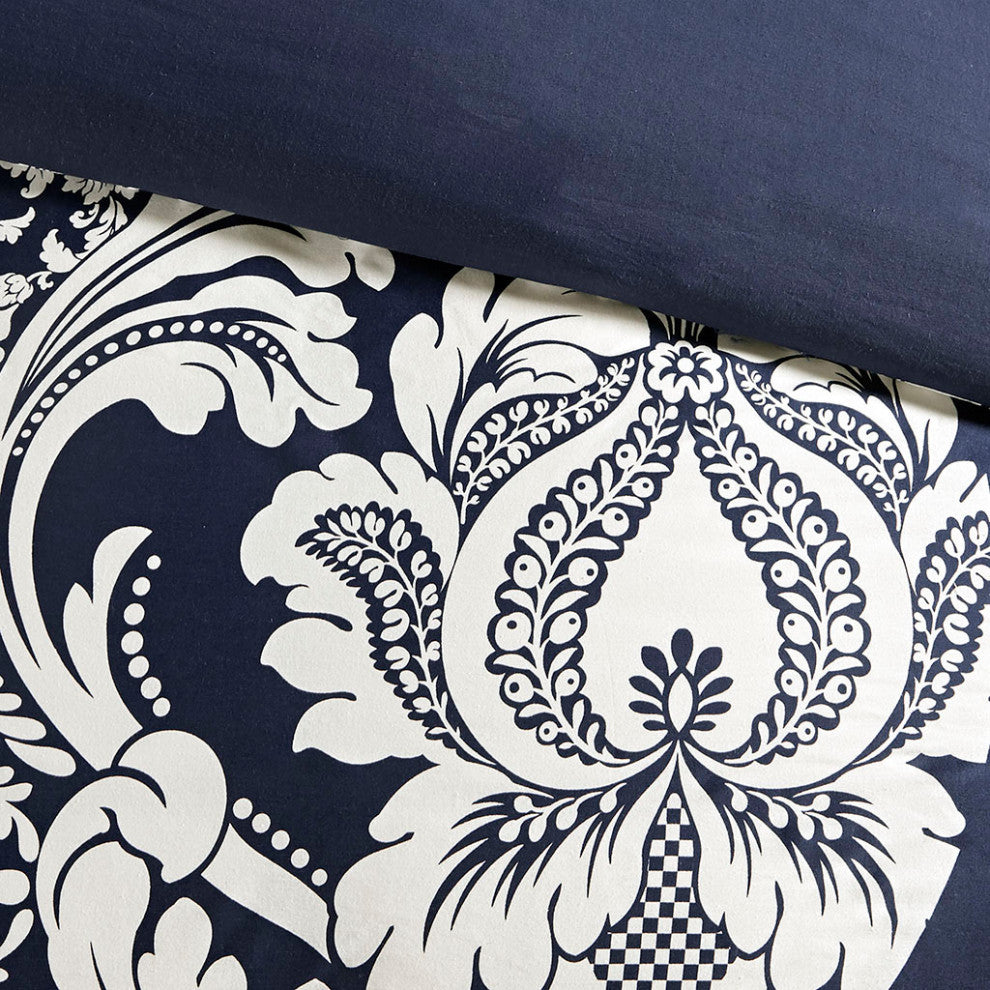 Madison Park Vienna 7 Piece Cotton Printed Comforter Set in Indigo
