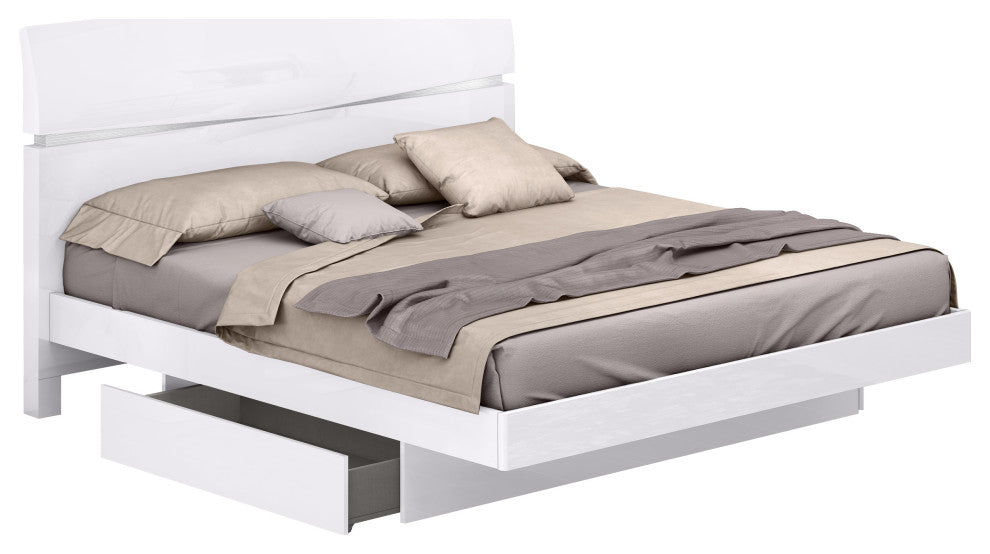 Gia Hi Gloss Lacquer Wood Platform Storage Bed, White, California King