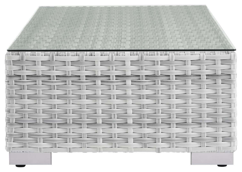 Lounge Coffee Table, Rectangular, Rattan, Wicker, Gray, Modern, Outdoor