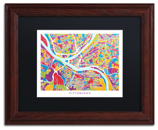 "Pittsburgh Street Map" Matted Framed Canvas Art by Michael Tompsett