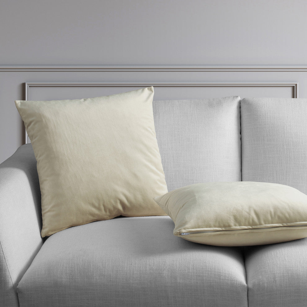 Heritage Plush Velvet Cushion Cover Pair, Au Lait Creme, 18w X 18l