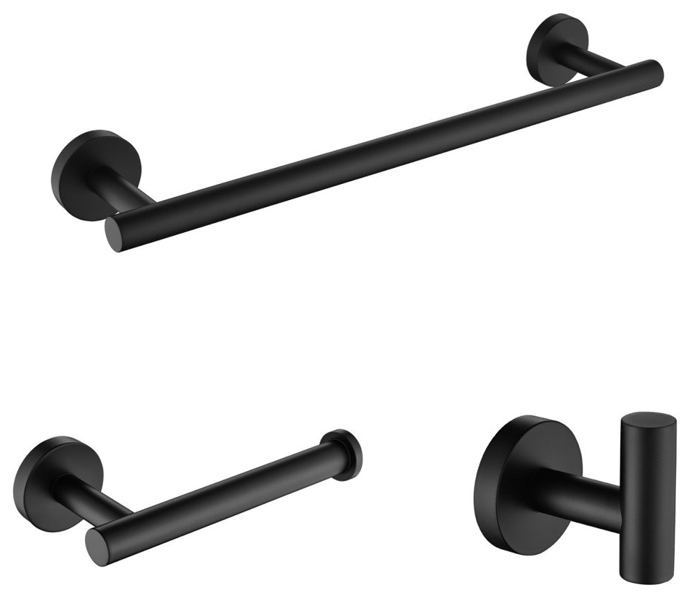 3-Piece Wall Mounted Bathroom Accessory Set, Matte Black