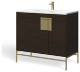 Lockhart Bath Vanity, Black Oak, 36", Satin Brass Hardware, Single Sink, Freestanding
