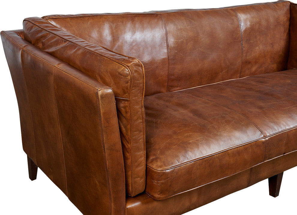 Top Grain Vintage Leather Kenmore Sofa, Light Brown