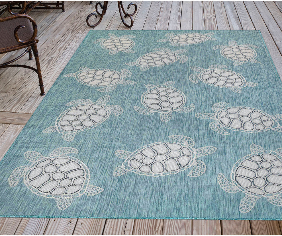 Carmel Seaturtles Indoor/Outdoor Rug, Aqua, 4'10"x7'6"