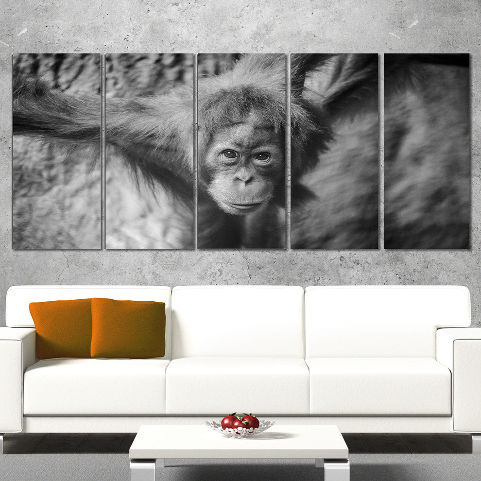 Young Orangutan Black, Abstract Canvas Art Print, 60"x28", 5 Panels
