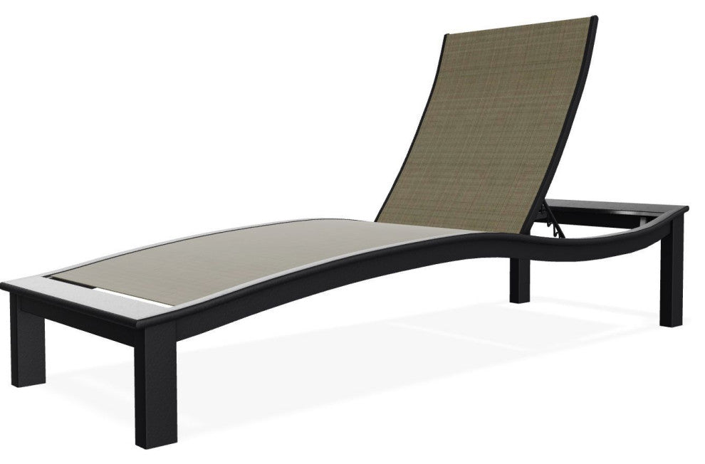 Bazza Sling 4-Position Contour Outdoor Chaise Lounge, Elevation Stone/Black