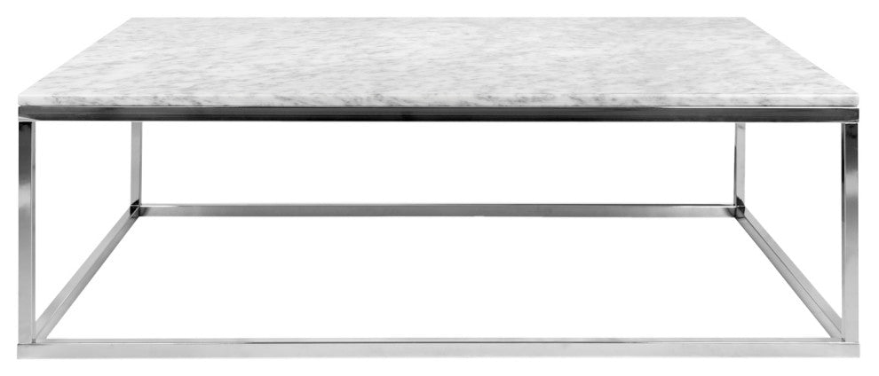 Modern Square Marble Top Coffee Table, Black Marble/Chrome Legs