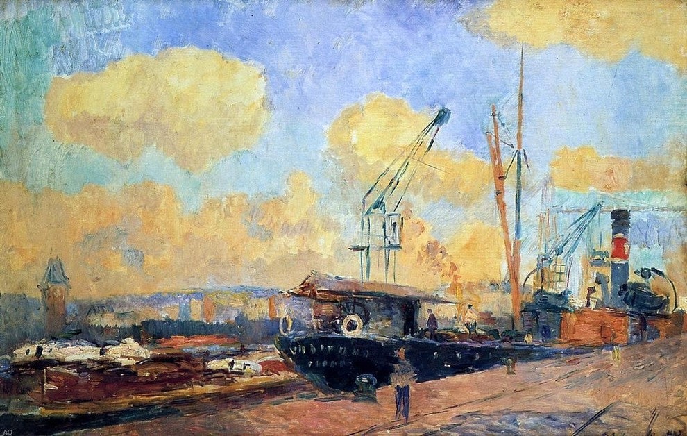 Albert Lebourg Steamers and Barges in the Port of Rouen Sunset Wall Decal