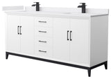 Amici 72" White Double Vanity, White Cultured Marble Top, Matte Black Trim