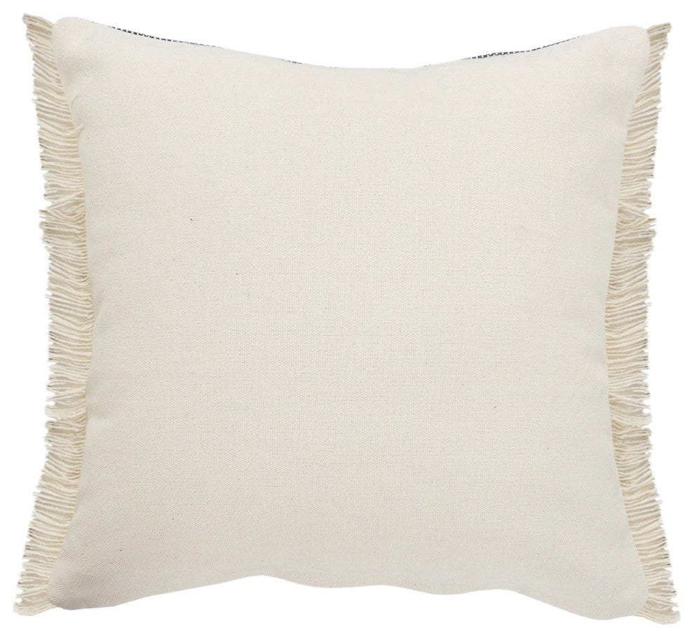 Atlantis Coastal Striped Throw Pillow with Jute Braiding and Fringe, 20" X 20"