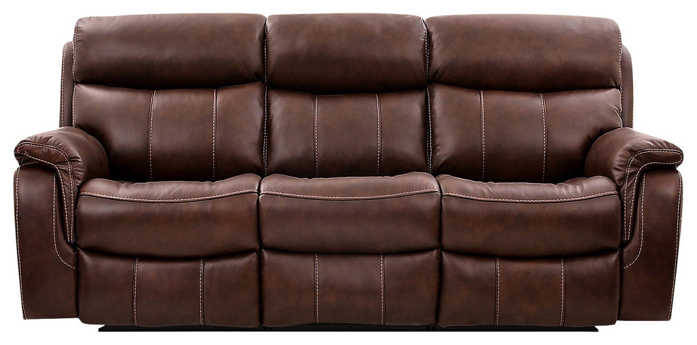 Montague Dual Power Reclining Sofa, Brown Genuine Leather
