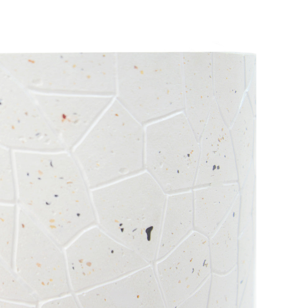 GDF Studio Outdoor Terrazzo Drum-Shaped End Table, White