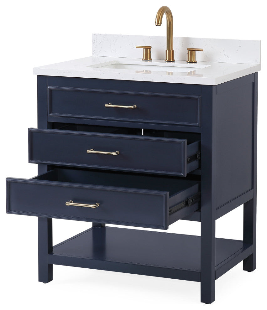 Tennant Brand Single Sink Vanity, Felton, Navy Blue, 30'', Fairy White Quartz