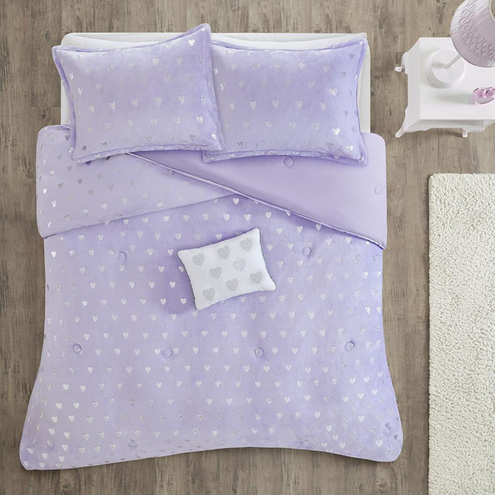 Metallic Printed Plush Comforter Set with Throw Pillow