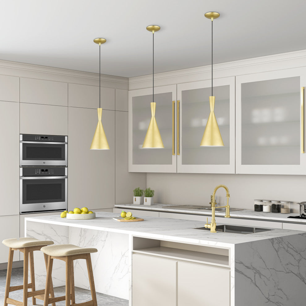 Waldorf 1-Light Soft Gold Pendant, Polished Brass Accents