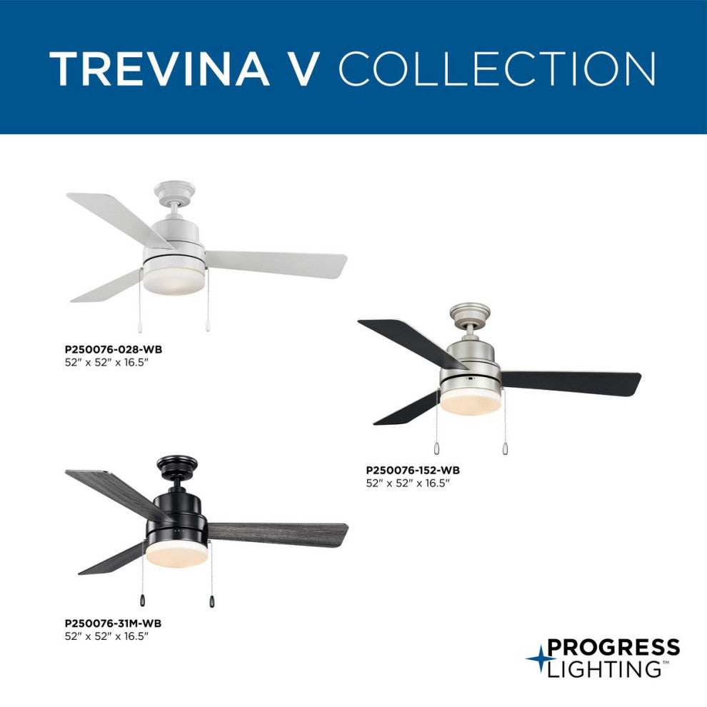 Trevina V 52" 3-Blade Indoor Painted Nickel Ceiling Fan with Light Kit