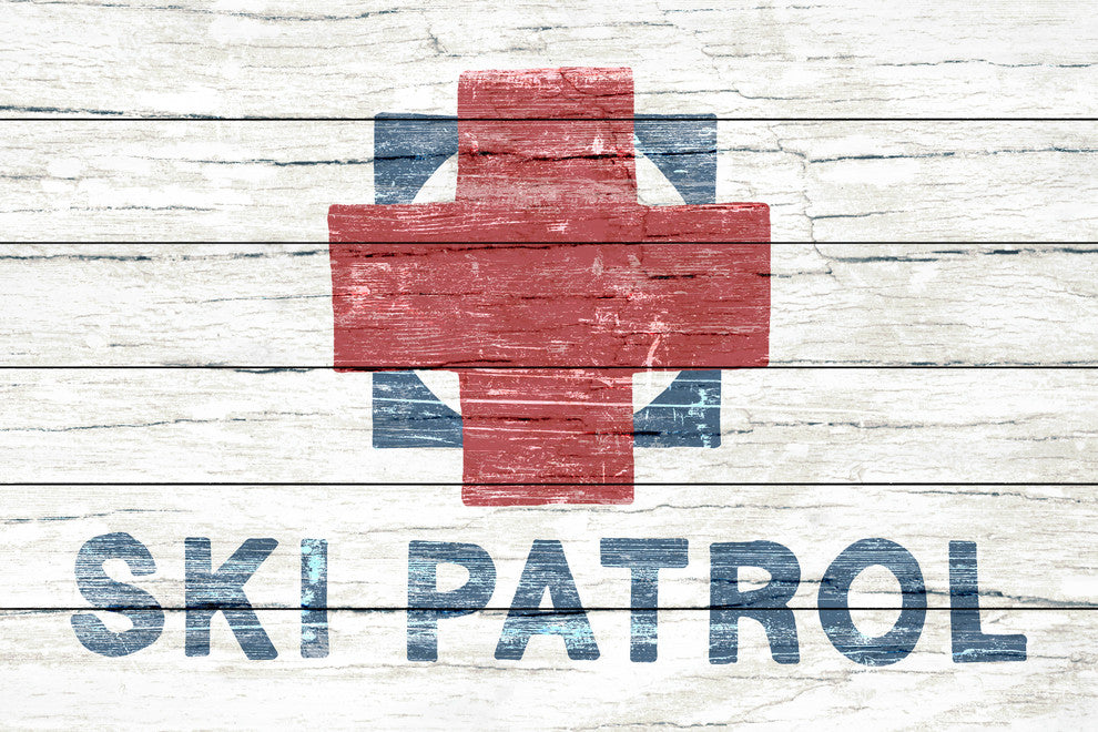 "Rugged Ski Patrol" Painting Print on White Wood, 36"x24"