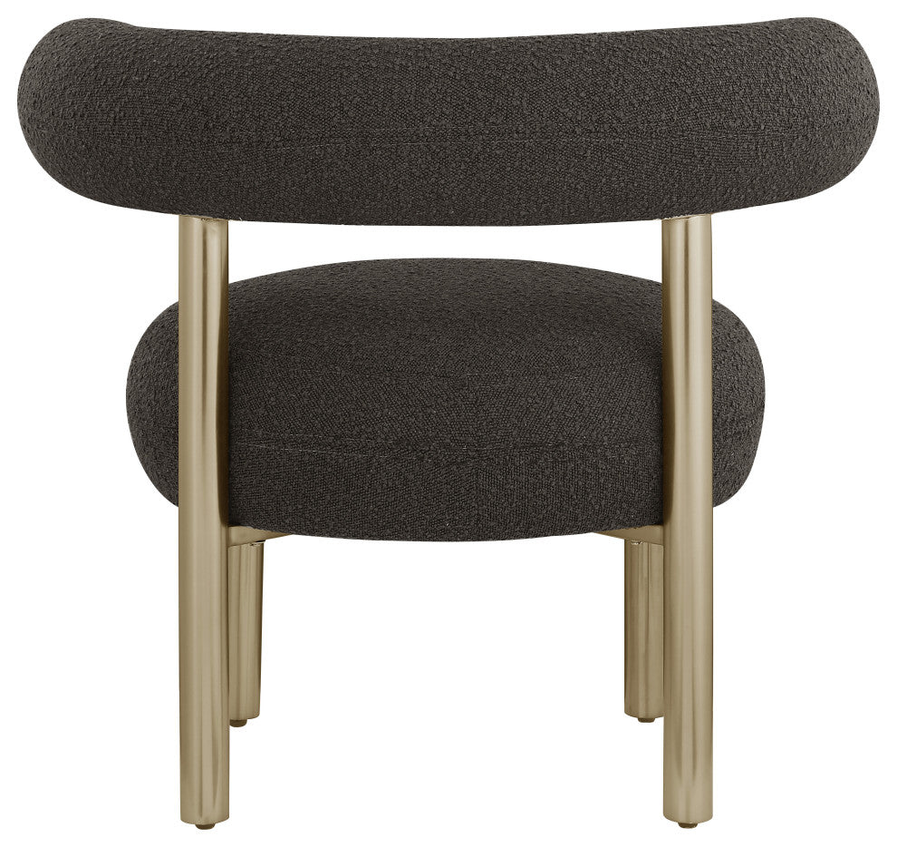 Bordeaux Boucle Fabric Upholstered Accent Chair, Brown, Brushed Brass Finish