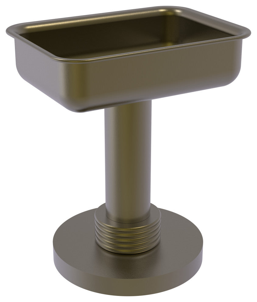 Vanity Top Soap Dish with Groovy Accents, Antique Brass