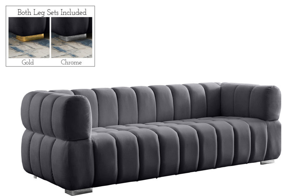 Gwen Velvet Upholstered Chair, Gray, Sofa