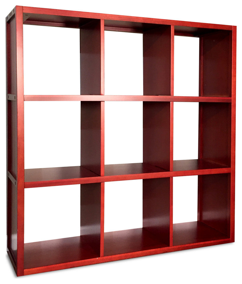 Solid Wood 9 Cube Storage Organizer, Red Mahogany