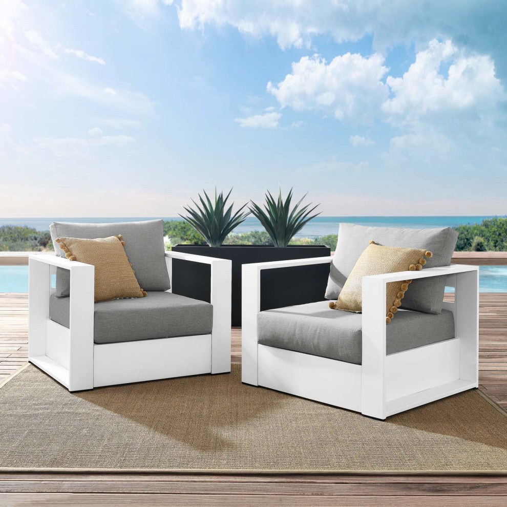Lounge Chair Armchair, White Gray, Aluminum, Modern, Outdoor Hospitality