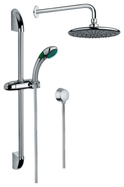 Shower System, Chrome With Hand Shower With Sliding Rail, Showerhead, and Wate