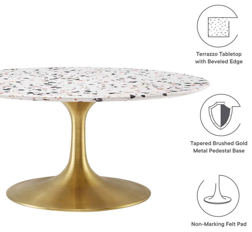 Lippa 36" Round Terrazzo Coffee Table, Gold White